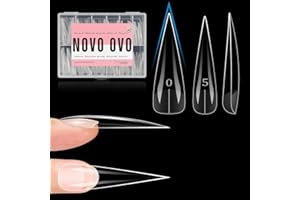 NOVO OVO Halloween XXL Straight Sharp Stiletto Natural Nail Tips Press on (not Sculpted), Normal Thick Extra Long Soak Off Soft Gel Fake Nail Extension, Full Cover False Nails for 12 Sizes 240 pcs