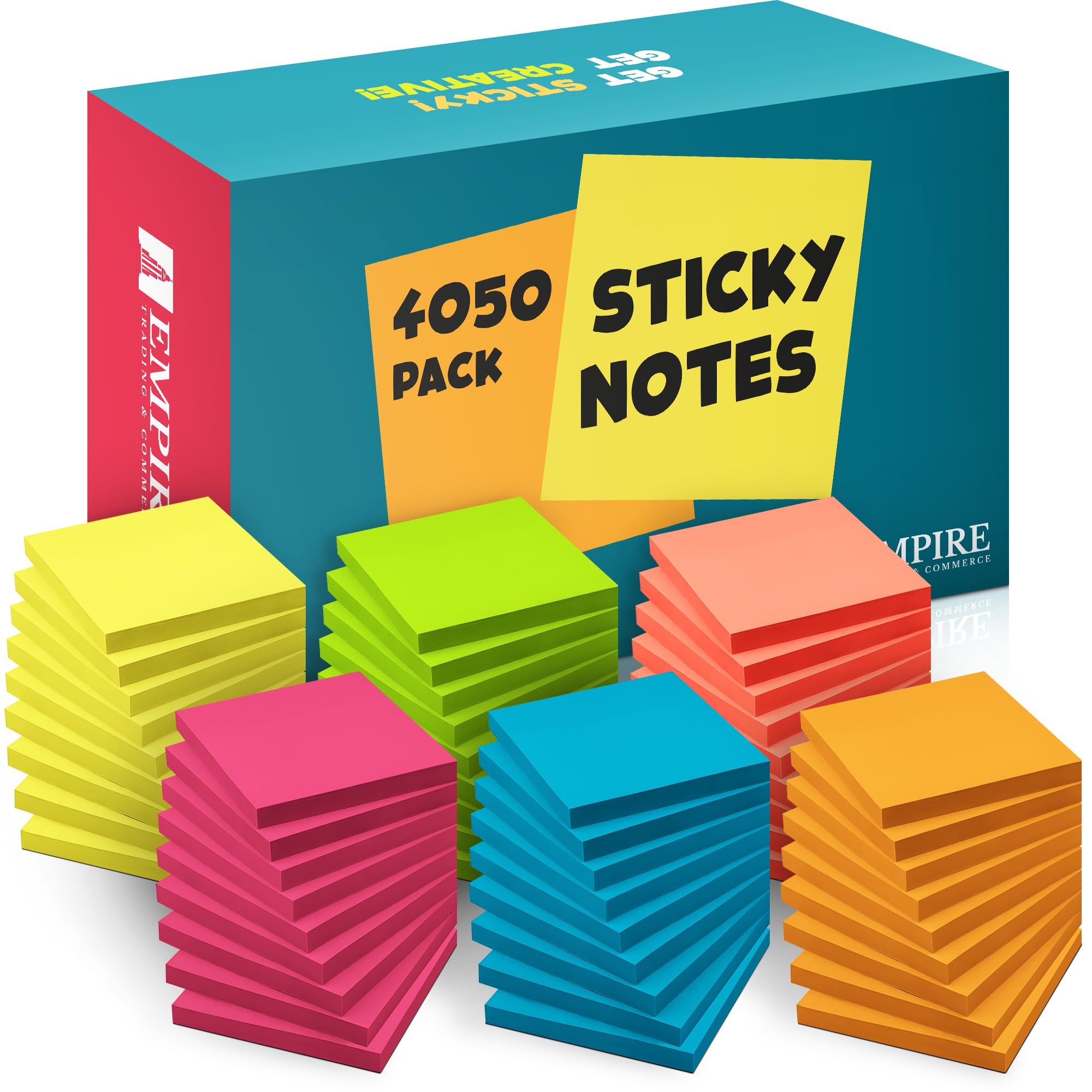 Empire 4050 Pastel Sticky Notes Enhance Organization with Removable Sticky Notes Set of 54 Sticky Pad (75 Sheets Each) - 6 Vibrant Colors - Perfect for Office, Home & School Use - Value Pack of 6 Sets