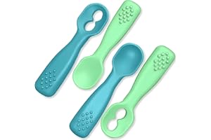 SPERRIC Silicone Baby Spoon Set | Baby Spoons Self Feeding 6 Months | BPA Free Baby Led Weaning Spoons Stage 1 & 2 for Kids 6+ Months | Silicone Baby Feeding Spoon Set - 4 Spoons, Green/Blue