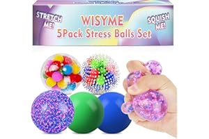 WISYME 5PACK Stress Balls for Adults Size 2.36 inches, Squishy Balls for Adults Stress Relief, Squishies Ball Sticky Balls, Squeeze Balls Colorful Balls