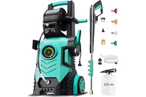 FOTING 2025Upgraded Pressure Washer 5000PSI with Adj-8-Level Touch Screen, 34" Tall Power Washer, 4 Quick Connect Nozzles, Inlet Hose&Filter&500mlFoam Cannon for Cars/Fences/Driveways/Home Cleaning, Blue