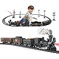Classic Model Train Set Toy with Steam and Sound, Electric Train for Under The Trees, Cargo Car for Boys & Girls 3 4 5 6 7 Years