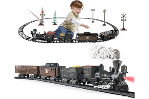 Classic Model Train Set with Steam and Sound, Electric Train Set Toys for boy, for Under The Trees, Cargo Car for Boys & Girl