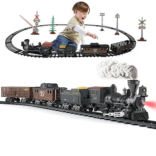 Classic Model Train Set Toy with Steam and Sound, Electric Train