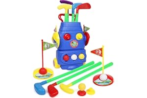 TEGANPLAY Kids Golf Set Golf Cart with Wheels | 4 Colorful Golf Clubs 3 Balls 2 Practice Holes with Flags & 2 Golf Tees | Toddler Golf Set Sports Toy Kit for Boys & Girls