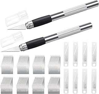 Gafild Hobbymesser, 2 Set Skalpell Ersatzklingen Bastelmesser Hobbymesser Set Edelstahl Hopfenmesser für DIY Art Work Cutting, Caving, Skulptur mit 80 Ersatzklingen für Cutter