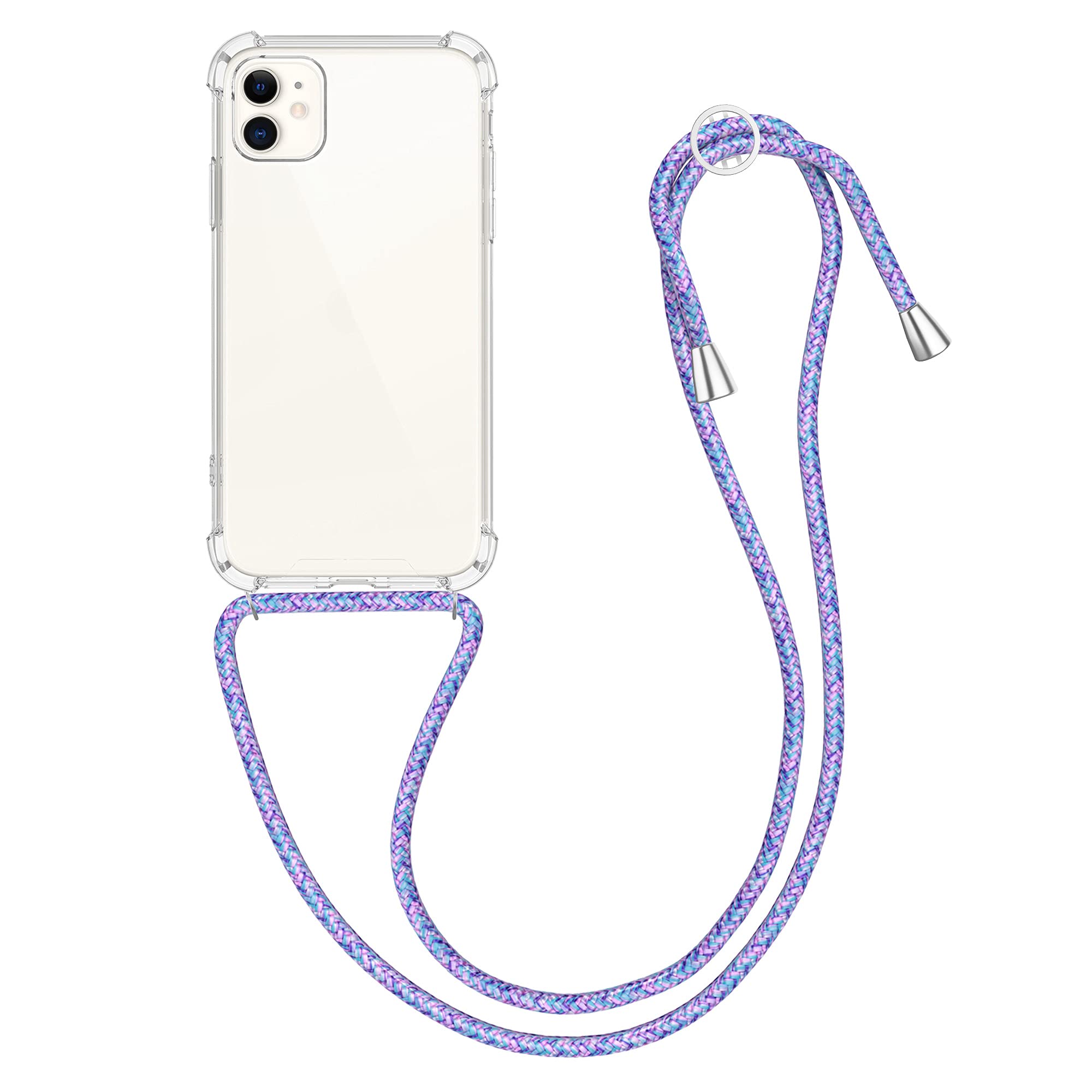 kwmobile Crossbody Case Compatible with Apple iPhone 11 Case - Clear TPU Phone Cover w/Lanyard Cord Strap - Transparent/Lavender/Violet/White