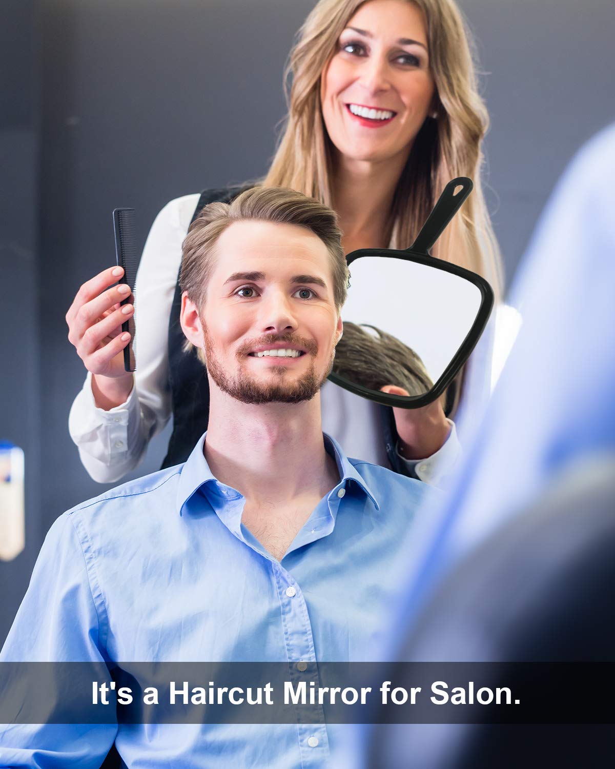 PROTECLE Large Hand Mirror, Salon Barber Hairdressing Handheld Mirror with Handle (Square Black 10.3