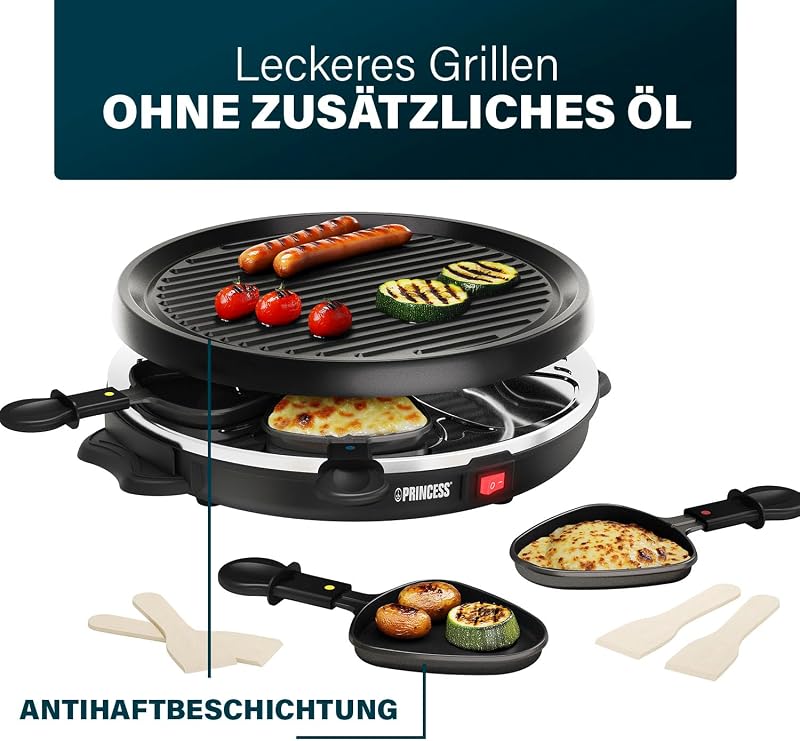 Raclette 6 Grill Party, 2–6 Personen, Steingrillplatte 30 cm, 800 W, Schwarz [162725]