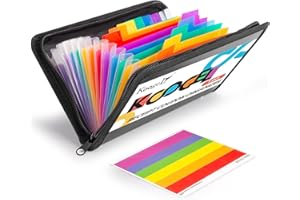 Koogel Expanding File Folder, 13 Pockets Small Accordion File Holder Organizer with Labels for Receipt Cards, Document, Zipper Closure, Bill Business, Coupons Storage, Classroom, 8.3X5.1 Inches, Black