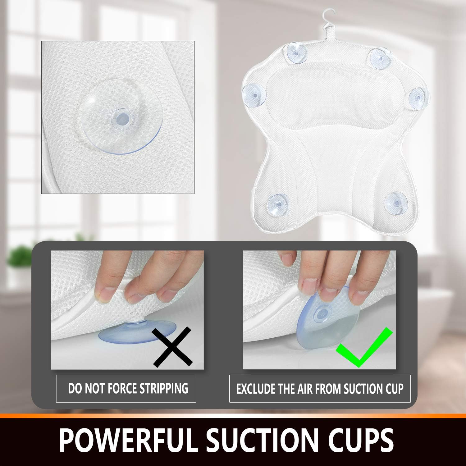Yimobra Luxurious Spa Bath Pillows for Head Shoulder Neck Support, Bathtub Cushion with Suction Cup, Spa Pillow for Soaking Hot Tub, Comfort, Machine Washable, Quick Dry, Bath Accessories, 17x16 Inch : Beauty