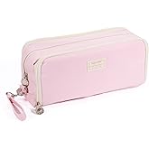 Four Candies Pink Pencil Case 3 Compartment, Large Pencil Pouch with Removable Handle & Zipper, Cute Stationery Organizer Big Pencil Case for Markers, Pencil Bag for Office College, Pink