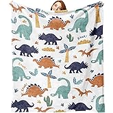 Paayna Dinosaur Flannel Throw Blanket for Boys Girls Kids, Dino Rawr Tropical Plant Birthday for Baby Toddler Child Age 1-14 Years Old Teens, White Blanket for Bedding Sofa 50 x 60 in