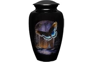 CLEENTABLE Memorials Cremation Urns for Adult - Adult Funeral Urn Handcrafted - Handcrafted Cremation Urn, Large Burial Urns for Ashes - Large Funeral Memorial - Blue Black