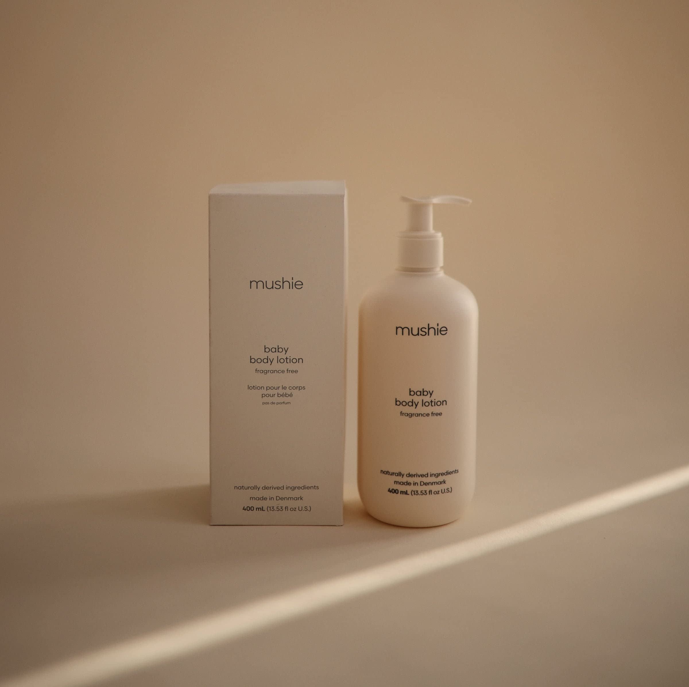 mushie Baby Organic Body Lotion | Moisturize, Soothe, and Hydrates Dry Skin | Made in Denmark, 13.53 fl oz (Fragrance Free)
