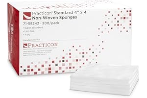Practicon Standard 4X4 Non-Woven Gauze Sponges, Lint Free 4-Ply Gauze Pads, Non-Sterile, All Purpose for Dental, Medical, First Aid, Cleaning, Wound Care & Dressing, 1 Pack of 200 Sponges