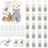 20 Sets Miniature Bear with Clothes Stuffed Plush Bear Decorations, 4.7 Inch Bears Baby Shower Doll Favors Hug Gift Card White Organza Bags for Guest Baby Shower Souvenirs Birthday Party (Blue)