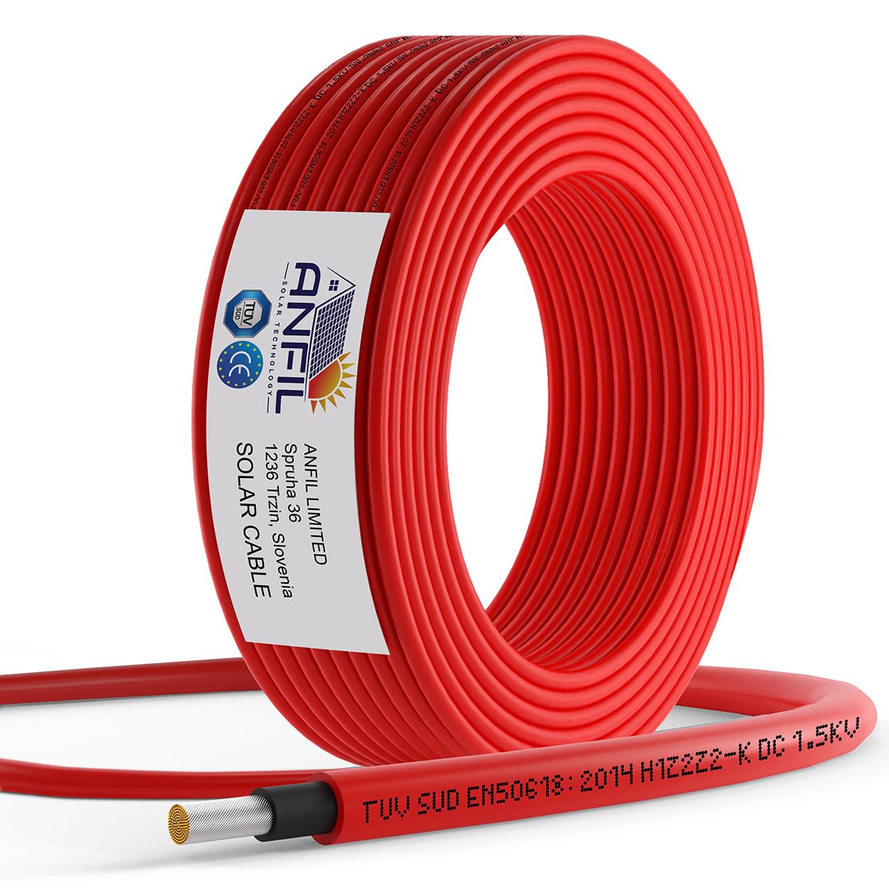ANFIL Solar Panel PV Cable DC Rated Black & Red 4mm² 6mm² - 1800V Double Insulated Quality Wire (20m, 4mm² Red)