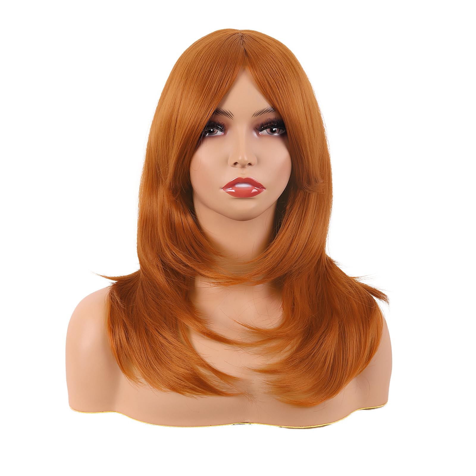 MapofBeauty 20 Inch/50 cm Long Layered With Bangs Straight Synthetic fiber Shoulder Length Hair for Daily Use or Party Wig (Orange) — image 1