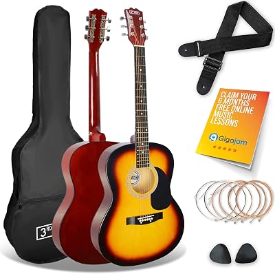 3rd Avenue Full Size Acoustic Guitar Bundle Sunburst with 6 Months Lessons