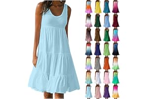 Beccgirl Summer Tank Dress for Women 2024 Beach Sleeveless Ruffle Dresses Loose Casual Swing Sun Dress Midi Vacation Dresses