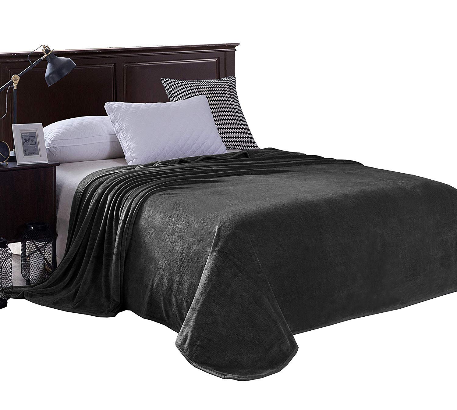 Exclusivo Mezcla Luxury King Size Flannel Velvet Plush Solid Bed Blanket as Bedspread/Coverlet/Bed Cover (90" x 104", Gray) - Soft, Lightweight, Warm and Cozy