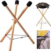 Bibabala Handpan Drum Stand, Steel Tongue Drum Bracket, Solid Beech Wood Adjustable Tripod Structure Drum Holder, Snare Holder Bracket for 12 to 22 Inch Percussion Instrument(Wood Color)