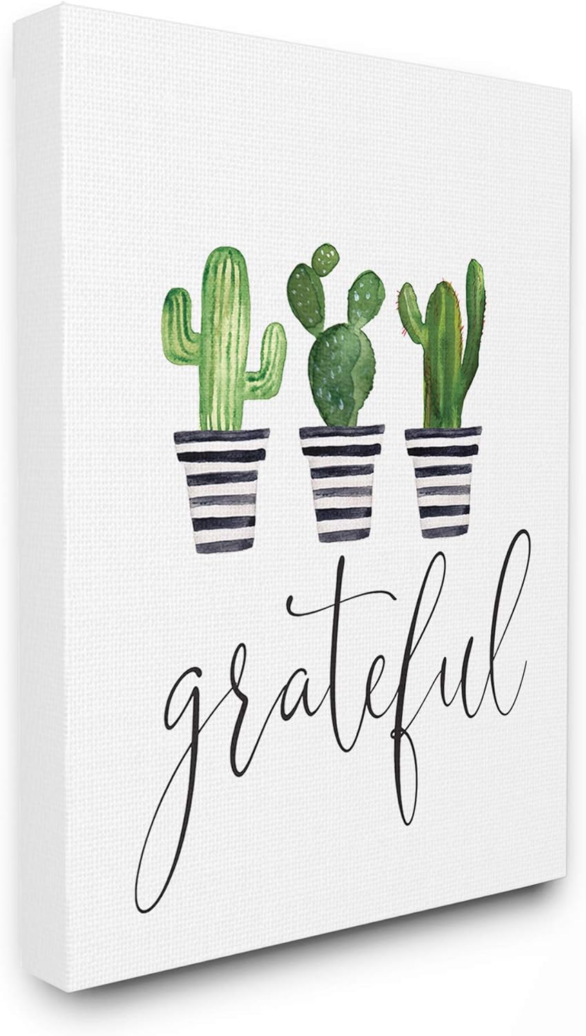 Paintings - Stupell Industries The Stupell Home Décor Collection Grateful Typography Watercolor Cacti and Striped Pots, Canvas, 16 x 1.5 x 20, Made in The USA 24