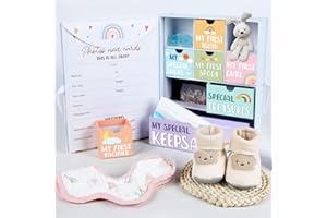 OJUSTBEOK Baby Keepsake Box Memory Organizer Boxes with 9 Labeled Compartments Boho Rainbow Baby Memory Book Baby's First 5 Years Storage Box for Boy Girl Gender Neutral Baby Shower Gifts for Mom Pregnancy