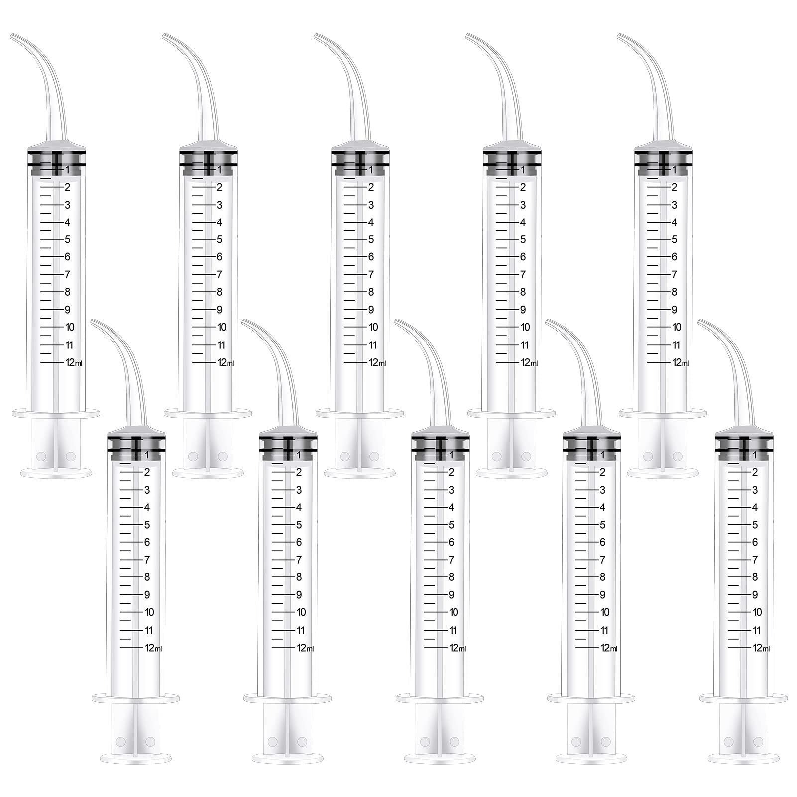 Dacitiery 10 Pcs 12ml Dental Irrigation Syringe with Curved Tip Disposable Oral Irrigator Syringe Feeding Injection Tool for Dental Cleaning Care
