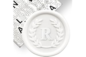 KANOO 50Pcs White Letter R Adhesive Wax Seal Stickers, Hand-Made, No Need Seal Stamp, Tear and Use Wax Stickers for Wedding Invitations, Envelopes, Christmas Gift