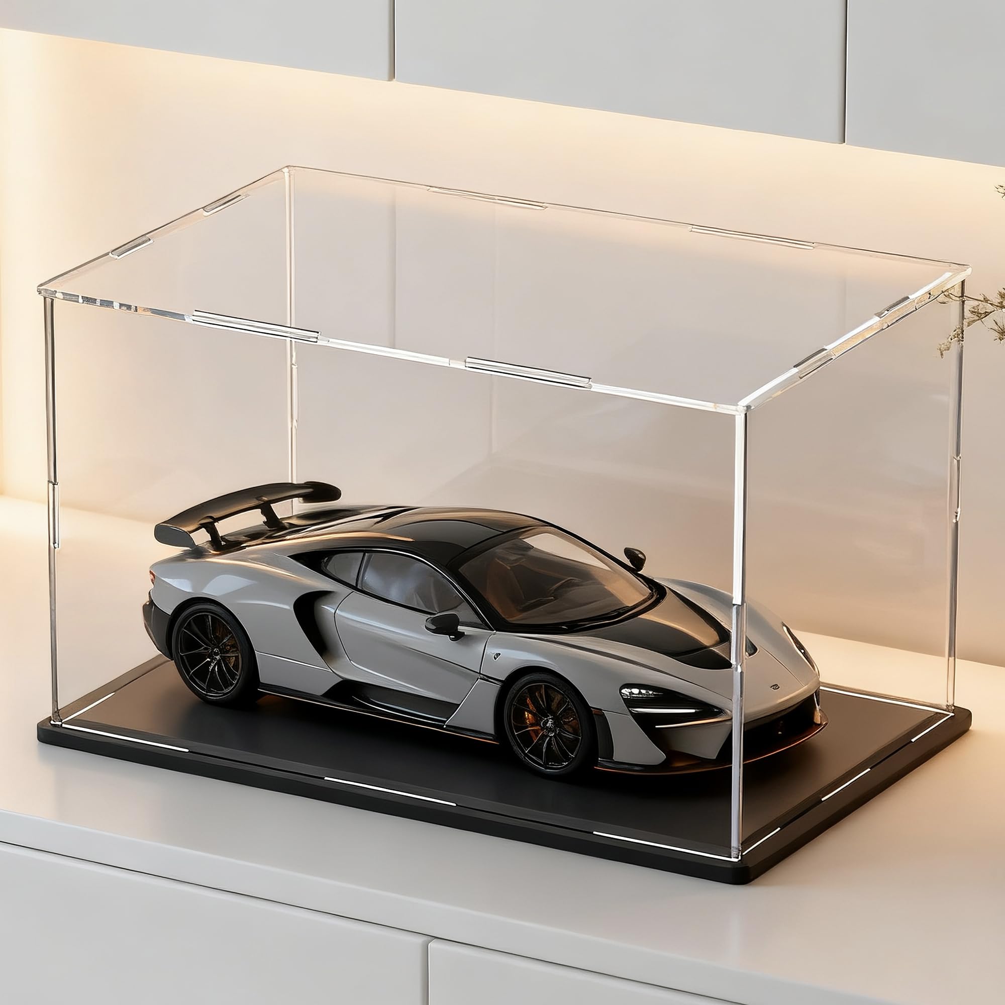 HOPEME Display Case 13x6.7x6.3 Inch, Acrylic Display Box for Collectibles, Dustproof Acrylic Display Case with Lid and Matt Black Base for Models and Action Figures — image 1
