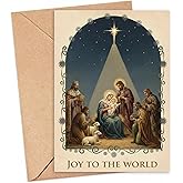 Religious Christmas Card Holy Family Nativity Joy To The World With Envelope Christian Greeting Card Catholic Holiday Cards Spiritual Keepsake Faith Christmas Gift For Family Men Women Parents 2025 (5x7 Inches)