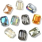 LiQunSweet 10 pcs Mixed Colors Rectangle Electroplated Glass Beads Faceted Crystal Flat Spacer Beads for DIY Jewelry Bracelet Necklace Earring Crafts Bag Keychain Embellishments