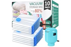 Morecoo Vacuum Storage Bags with Electric Pump & New Air Valve, 10 Pack Space Saver Bags (5 Jumbo/5 Large) for Clothes, Comforters, Blankets - Press & Pump Compression Bags for Travel Essentials
