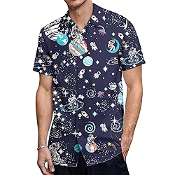 HUGLAZY Astronaut Space Hawaiian Shirts for Men