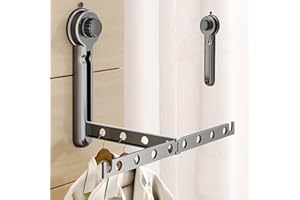 BAITHEM Folding Clothes Drying Rack,Wall-Mounted Suction Cup Moveable the Clothes Drying Rod,Space-Saving for RV, Balcony, Laundry, Bathroom, Variety of Deformation Combination. Flexible Storage and Carrying.