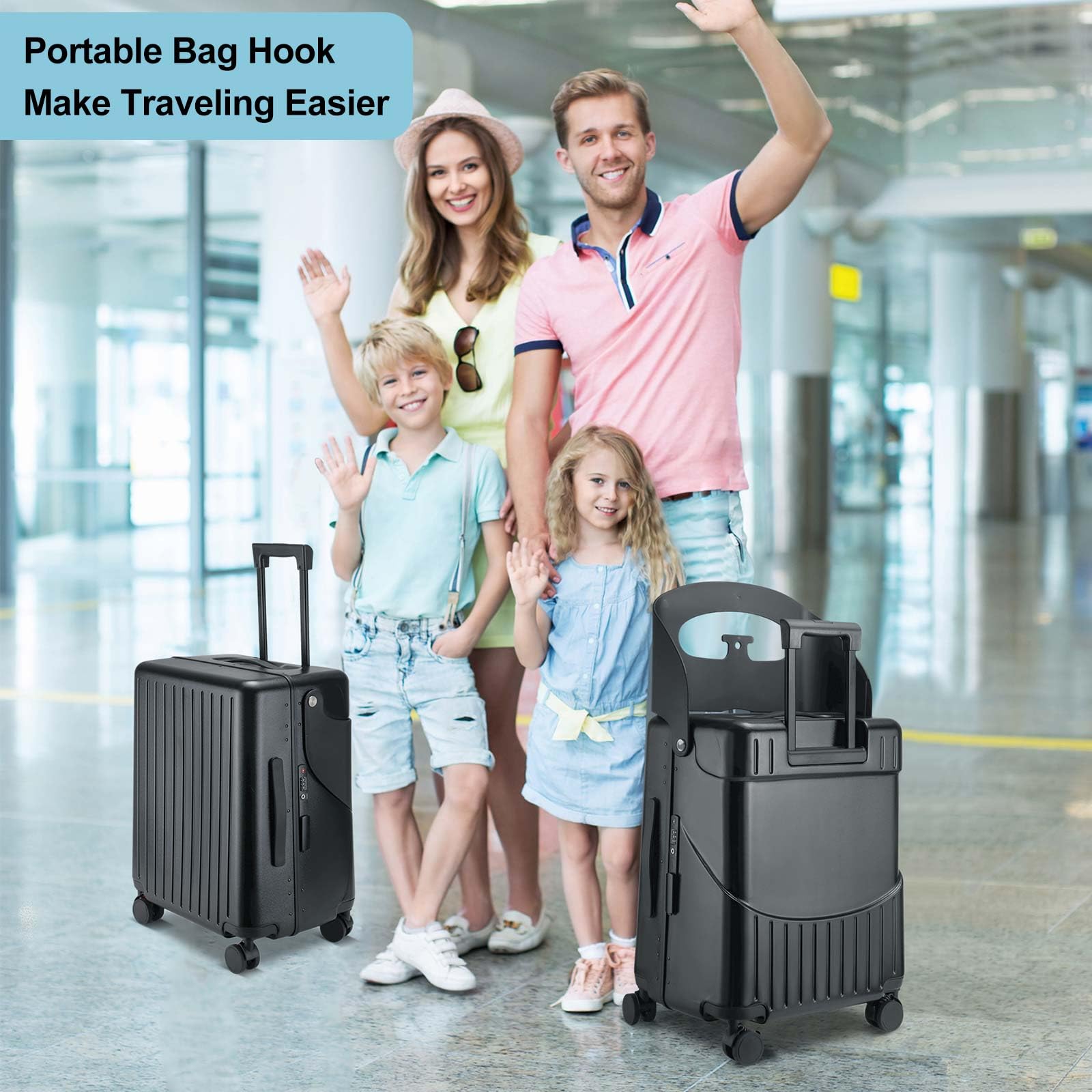 Bulyoou 22 Inch Carry on Luggage with Seat for Kids Expandable Ride on Suitcase with Spinner Wheels and Locks for Travel (Black)