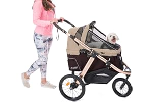 HPZ Pet Rover Run Performance Jogging Sports Stroller with Comfort Rubber Wheels/Zipper-Less Entry/1-Hand Quick Fold/Aluminum Frame for Small/Medium Dogs, Cats and Pets (Taupe)
