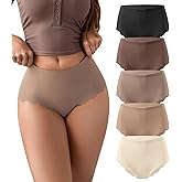 SHARICCA Seamless High Waisted Underwear for Women Cheeky Underwear Wave Edge No Show Bikini Panties Ribbed Panties Pack