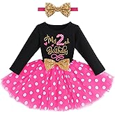 ODASDO Baby Girls Toddlers My 1st / 2nd / 3rd Birthday Long Sleeve Tutu Dress with Bowknot Headband 2pcs Clothes Set