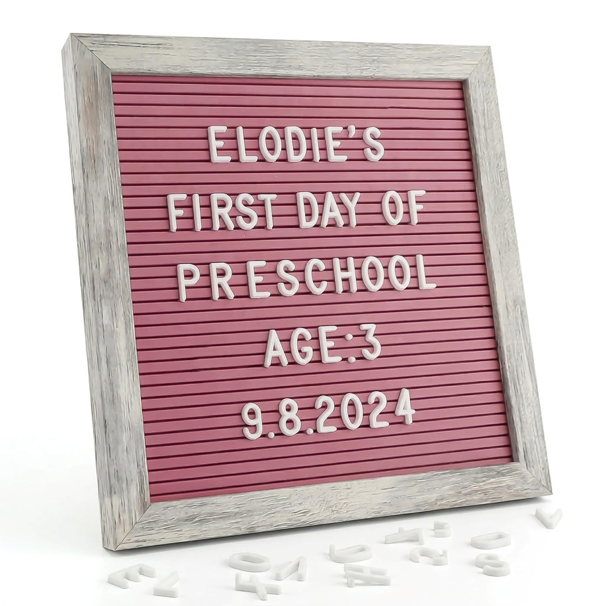 Rustic Changeable Felt Letter Board 25x25cm – Pink Felt Board with 336 Letters, Symbols & Emojis – Perfect for Baby Showers, Birth Announcements & Milestones — image 1