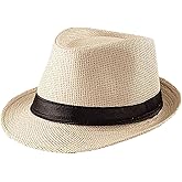 Straw Fedora Hat for Women Men Panama Hat Short Brim Summer Sun Hat