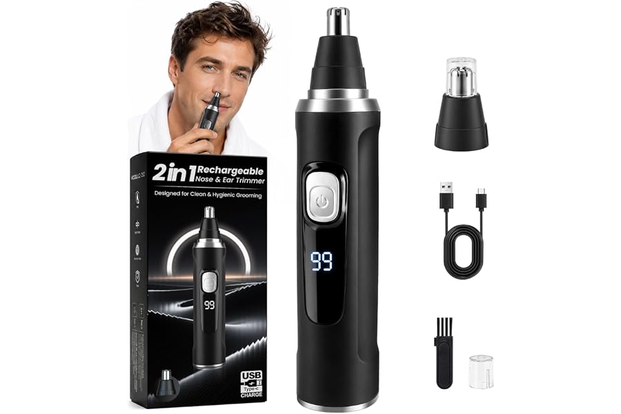 MDMSXXDD Ear and Nose Hair Trimmer for Men & Women,2026 Painless USB Rechargeable Eyebrow & Facial & Nose Hair Trimmer Clipper with LED Display for Easy Cleansing Travel Size (Black)