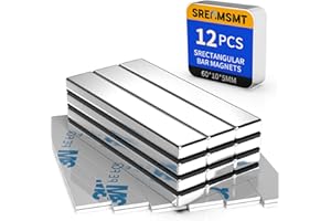 SRENMSMT Powerful Neodymium Bar Magnets, 12 Pack Rare Earth Magnets, Heavy Duty Magnet, Rectangular Magnets, Small Magnet Strong for Fridge, DIY, Garage, Kitchen, Science, Craft, Office-60x10x5mm