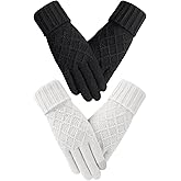 Tavaleu Winter Gloves for Women, Warm Thick Three-finger Touchscreen Glove, Knit Elastic Gloves for Cold Weather