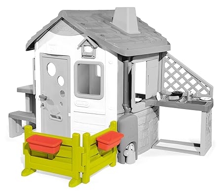 Smoby 810904 Gartenzaun mit Blumenkästen, Indoor und Outdoor Spielhaus, Garten-Haus Zubehör für Kinder ab 2 Jahren, grün, rot