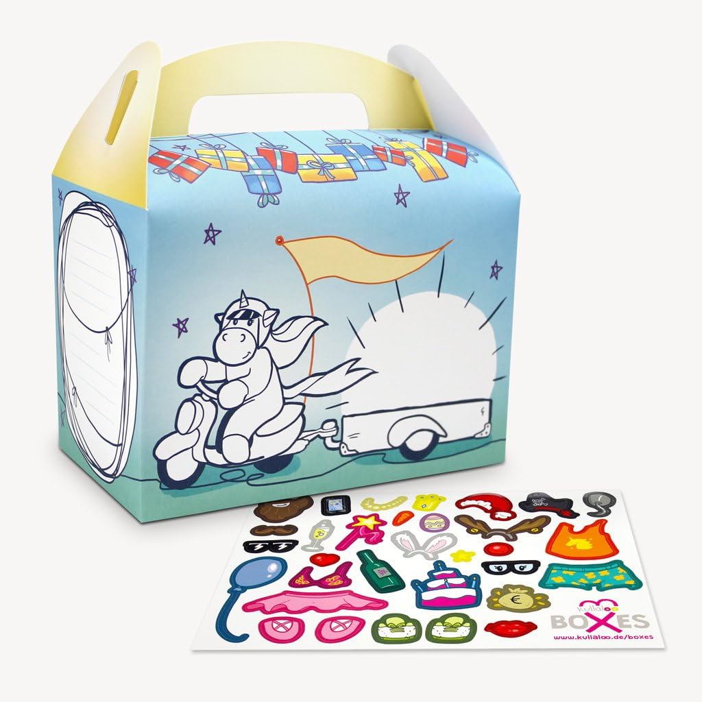 kullaloo DIY Craft Kit Gift Box Unicorn Lady Lu Cool Colouring Sticker Sheet & Sticks, Set of 8