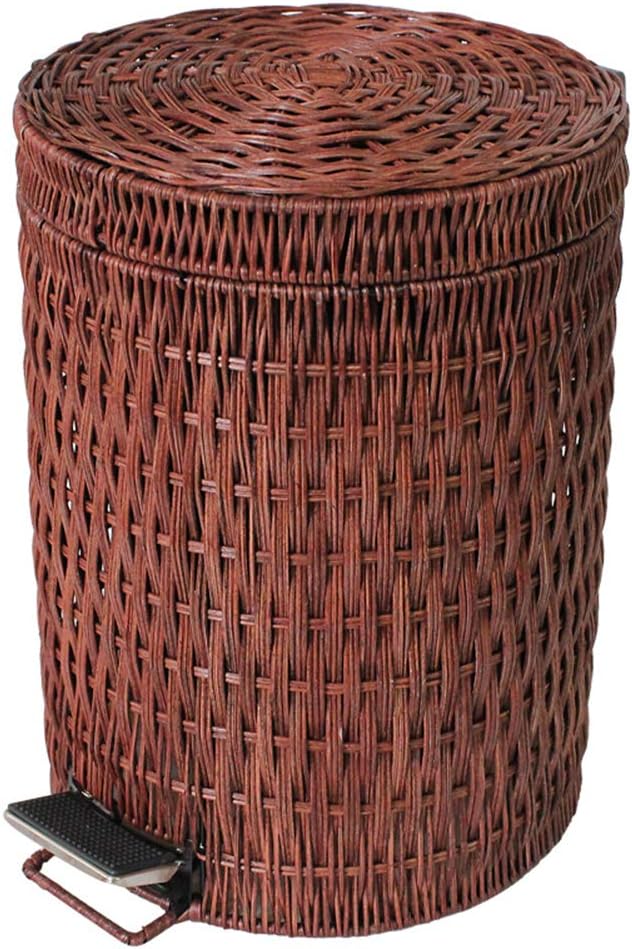 SSKO cans Step Garbage bin Garbage bin Wastebasket Chinese style, Bamboo rattan Trash can Removable liner bucket Rubbish container-brown 8L(2.1Gallon)