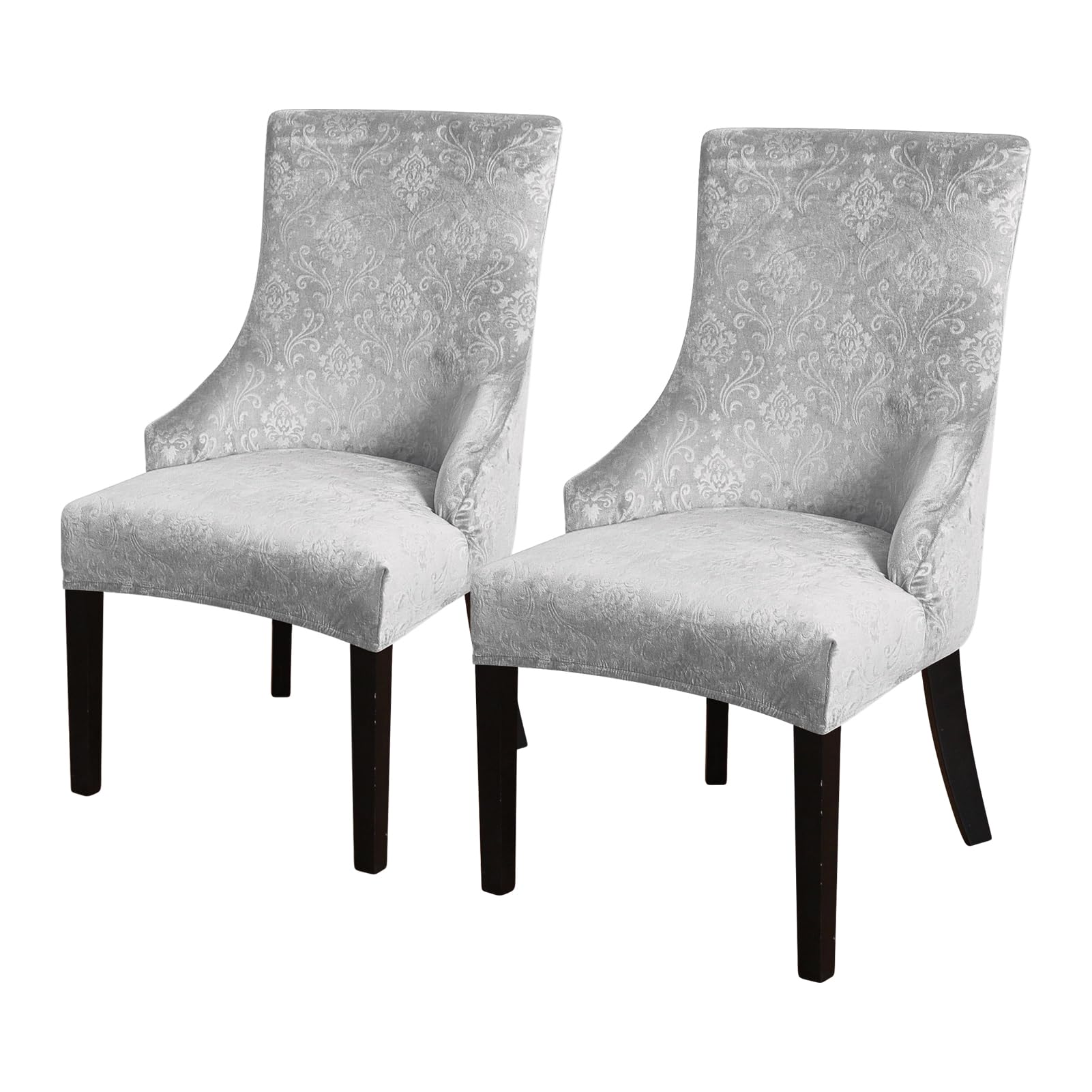 Photo 1 of FORCHEER Wing Back Dining Chair Covers Set of 2 Light Grey Velvet Stretch Wingback Dining Table Side Chair Slipcovers Washable